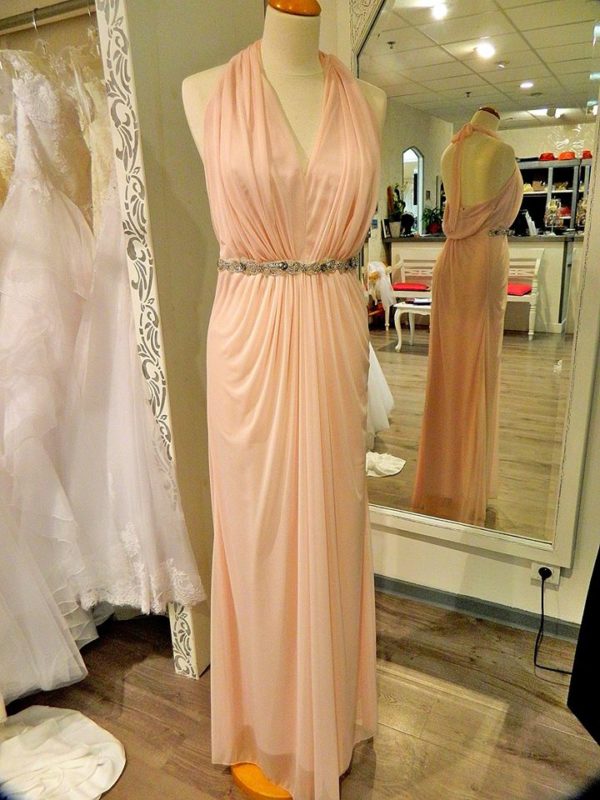 Fashion New York D1528 robe longue en tissu maille et ceinture perlée coloris blush taille 42 139€ au lieu de 229€ - Fashion New York D1528